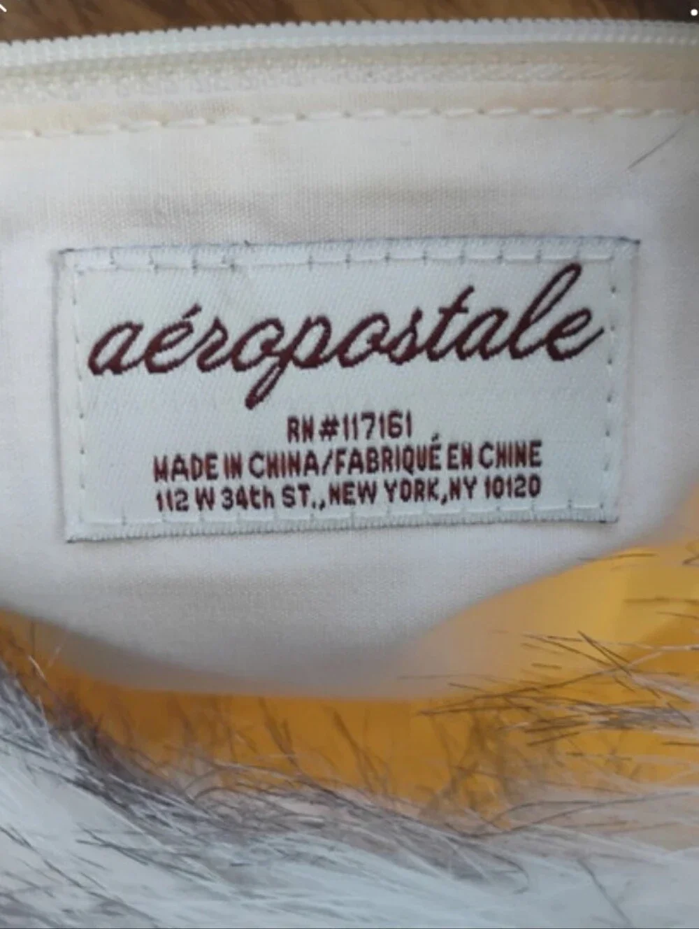 Aeropostale Cream Faux-Fur Trim Canvas Tote